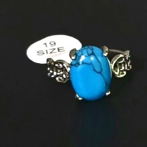 BLUE HOWLITE  POLISHED CABECHON NEW SIZE 9 UNISEX SILVER RING